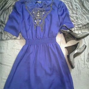Gianni Bini Xsmall Cocktail Purple Beaded Cinch Waist above Knee Dress